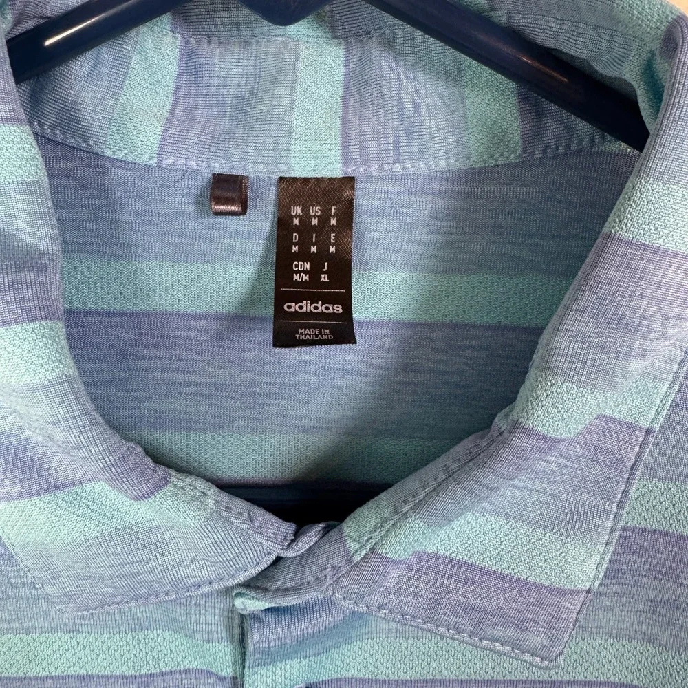Adidas Golf Polo Shirt Men's Medium Blue Green Striped Performance Stretch‎